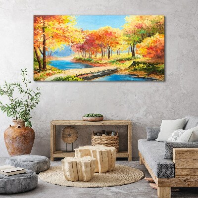 Autumn alley by the river Canvas print