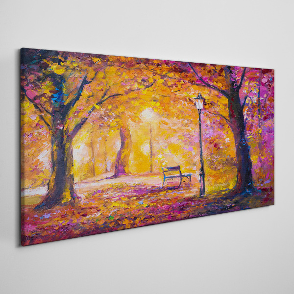 Forest park bench tree light Canvas Wall art