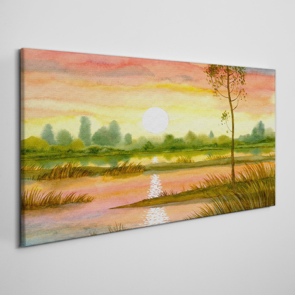 Sunset over a quiet river Canvas print