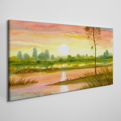 Watercolors tree sunset Canvas print