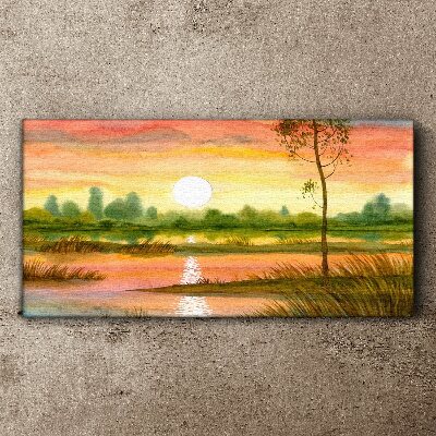 Sunset over a quiet river Canvas print
