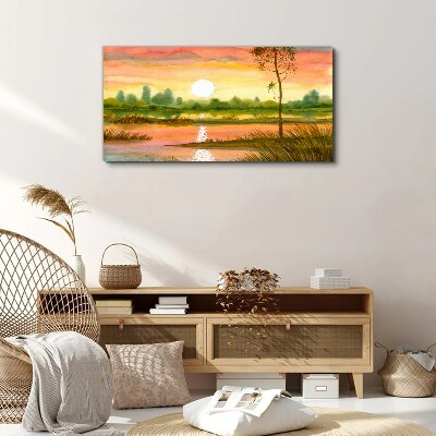 Sunset over a quiet river Canvas print