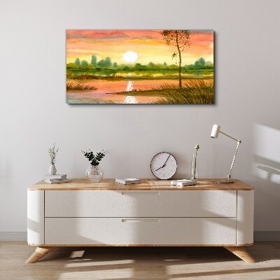 Sunset over a quiet river Canvas print