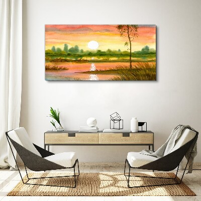 Sunset over a quiet river Canvas print