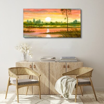 Sunset over a quiet river Canvas print