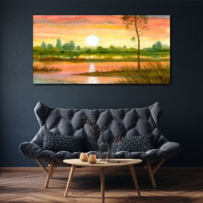Sunset over a quiet river Canvas print