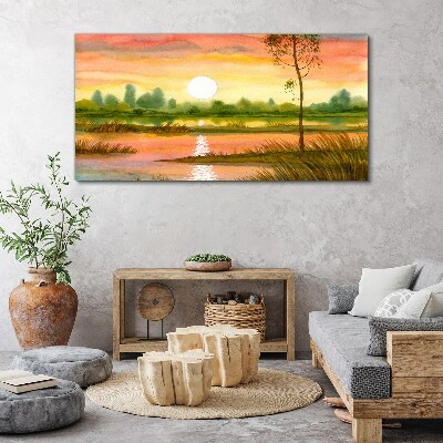 Sunset over a quiet river Canvas print
