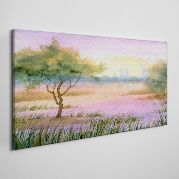 Morning landscape with a tree Canvas print
