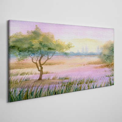 Morning landscape with a tree Canvas print