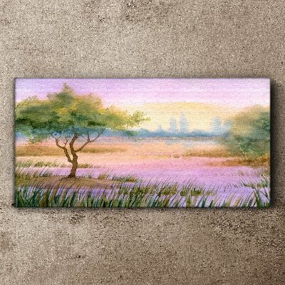 Morning landscape with a tree Canvas print