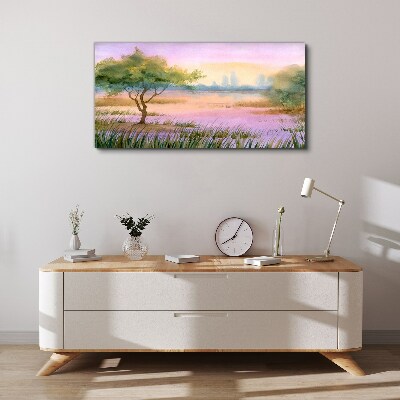 Morning landscape with a tree Canvas print