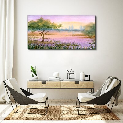 Morning landscape with a tree Canvas print