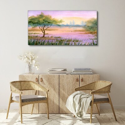 Morning landscape with a tree Canvas print