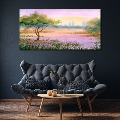 Morning landscape with a tree Canvas print