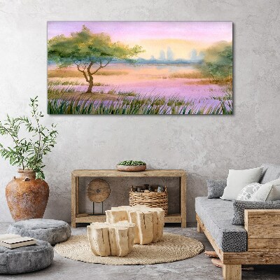 Morning landscape with a tree Canvas print