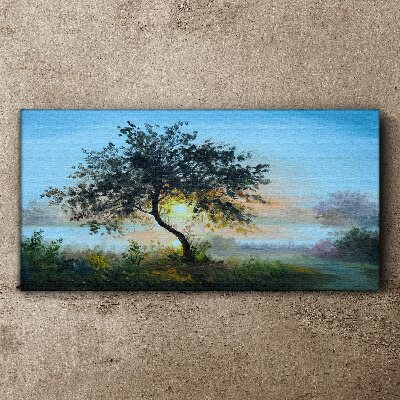 Sunset over the lake Canvas print