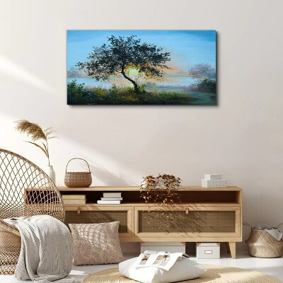 Tree sky water sun Canvas print