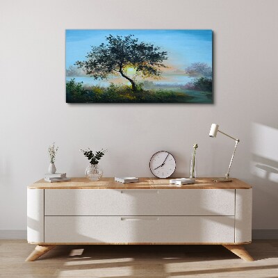 Sunset over the lake Canvas print