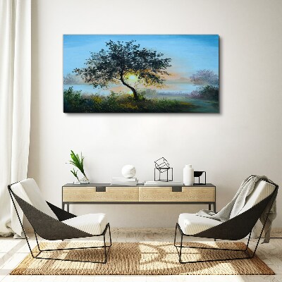 Sunset over the lake Canvas print