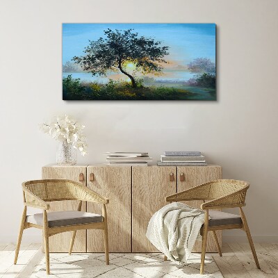 Sunset over the lake Canvas print