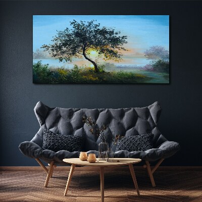 Sunset over the lake Canvas print