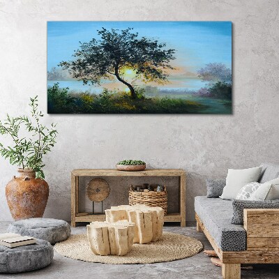 Sunset over the lake Canvas print