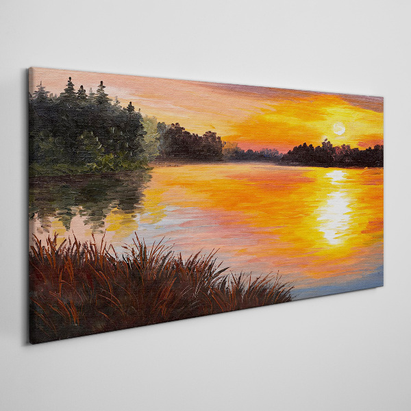 Sunset over the lake Canvas print