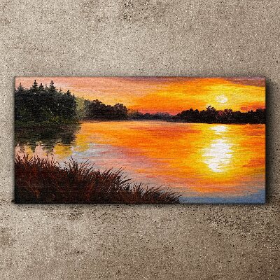 Sunset over the lake Canvas print