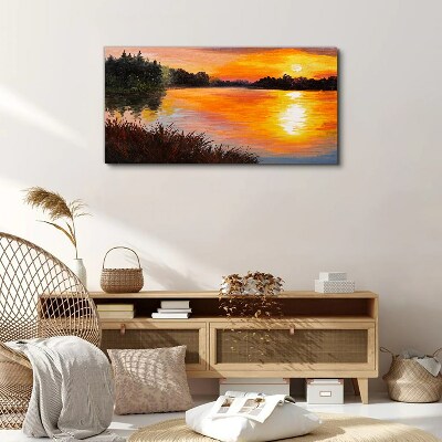 Sunset over the lake Canvas print