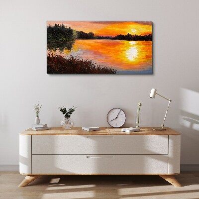 Sunset over the lake Canvas print