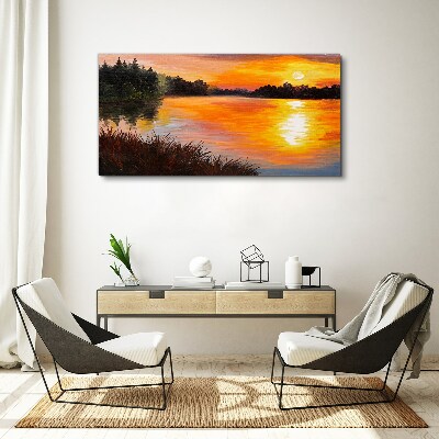 Sunset over the lake Canvas print