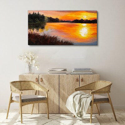 Sunset over the lake Canvas print