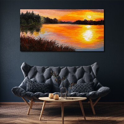 Sunset over the lake Canvas print