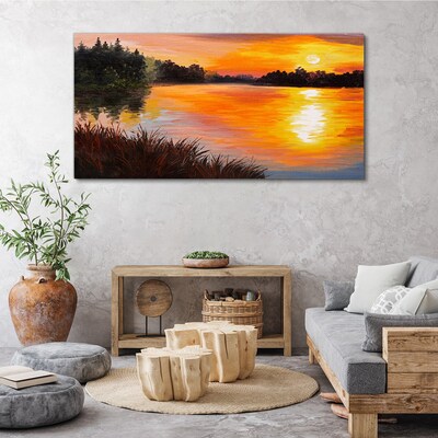 Sunset over the lake Canvas print