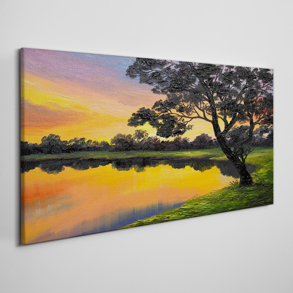 Sunset over the lake Canvas print
