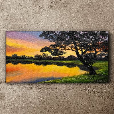 Sunset over the lake Canvas print