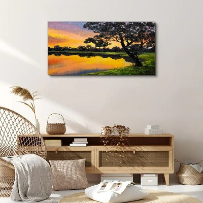 Sunset over the lake Canvas print