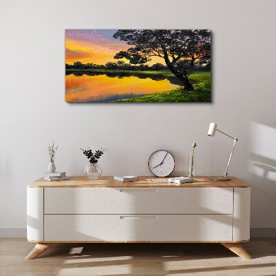 Sunset over the lake Canvas print