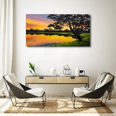 Sunset over the lake Canvas print