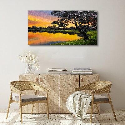 Sunset over the lake Canvas print