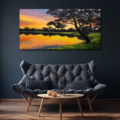 Sunset over the lake Canvas print
