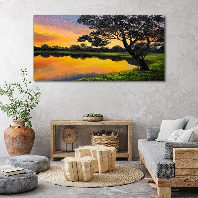 Sunset over the lake Canvas print