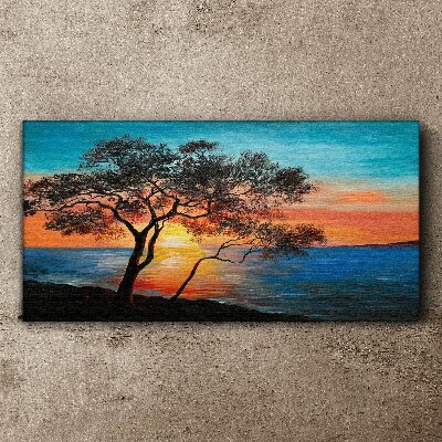 Sunset over the lake Canvas print