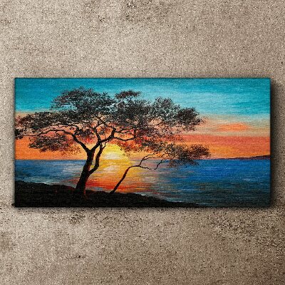 Tree sunset sea Canvas print