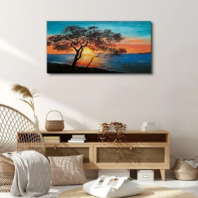 Sunset over the lake Canvas print
