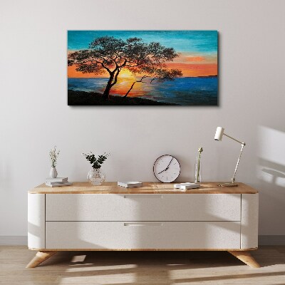 Sunset over the lake Canvas print