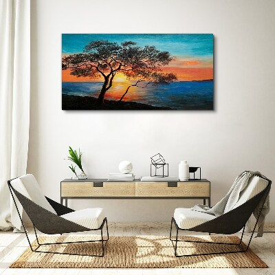 Sunset over the lake Canvas print