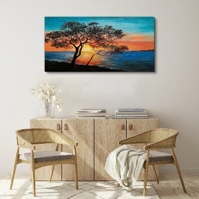 Tree sunset sea Canvas print