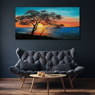 Sunset over the lake Canvas print