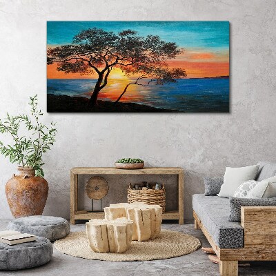 Sunset over the lake Canvas print